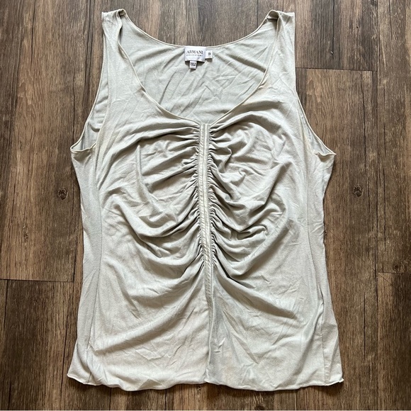 Armani Collezioni Gray Sleeveless Ruched Front V Neck Tank Top T- Shirt Size 12 - Picture 6 of 12
